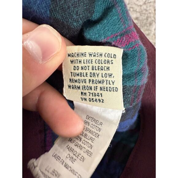 LL Bean Size 8 Classic Fit Straight Leg Pants Purple Fleece Lined Cotton Stretch - Picture 11 of 12